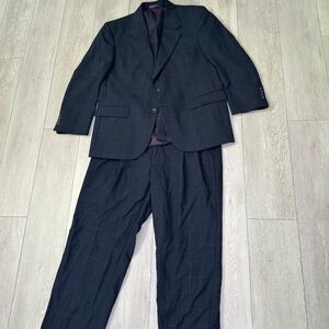Evan Picone vintage men's wool suit Navy charcoal Windowpane size‎ 39 bottoms